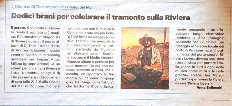 Il Resto del Carlino celebra “Riviera Lovers” di D.J. Thor
